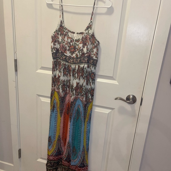 Anthropologie VIRGINIA M Ivory Blue Floral Chiffon Maxi Boho Dress - Picture 4 of 9